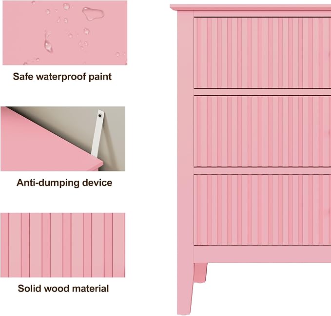 RoyalCraft Fluted 32 inch Wide Nightstand Set of 2, Large Pink Nightstand - Image 5