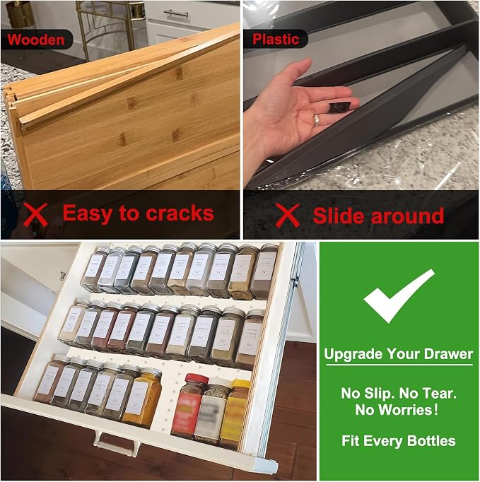 Gosmol Spice Drawer Organizer insert, Adjustable & Non-Slip Silicone Spice - Image 5