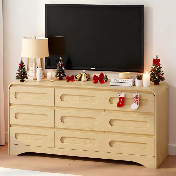 Dresser for Bedroom with 9 Drawers, Wood Closet Clothes Storage Long Dressers by SOLACEFURNITURE