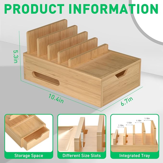 Bamboo Charging Station for Multiple Devices, Desk Charging Organizer - Image 3