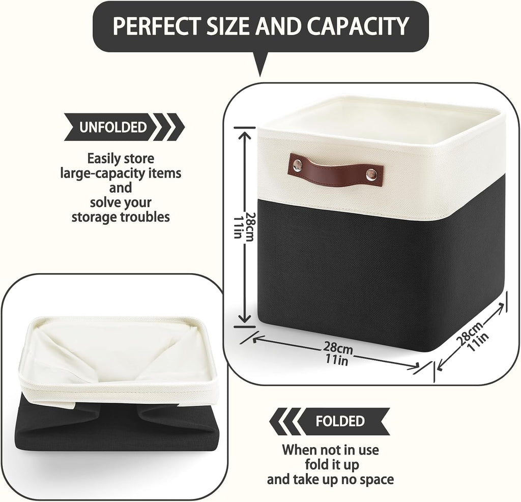 Fabric Storage Cubes 11", 4 Pack, with PU Pull Handles,Foldable