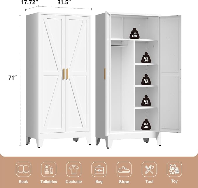 71" Tall Metal Wardrobe Closet - Image 3