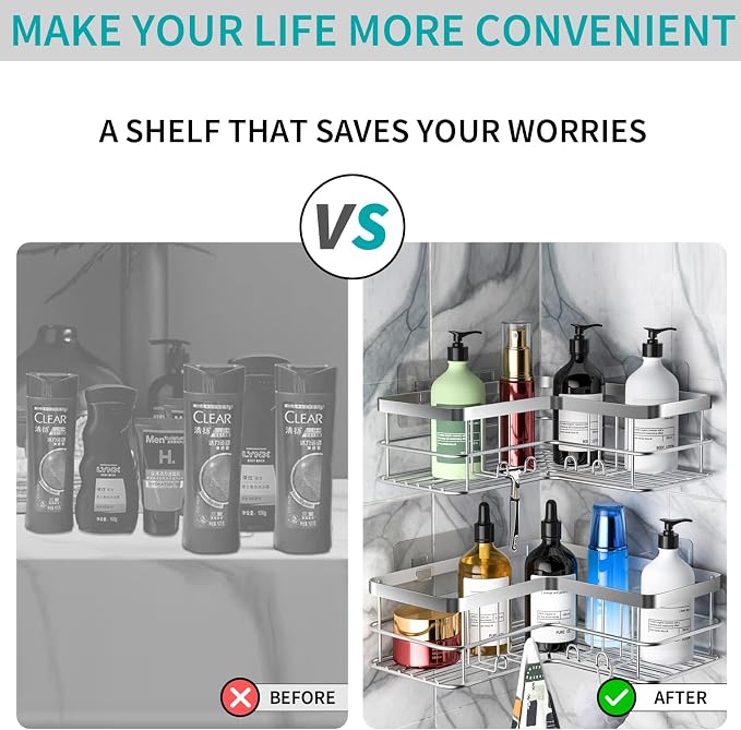 Yazoni Corner Shower Caddy, Rustproof Bathroom Shower Organizer Storage - Image 3