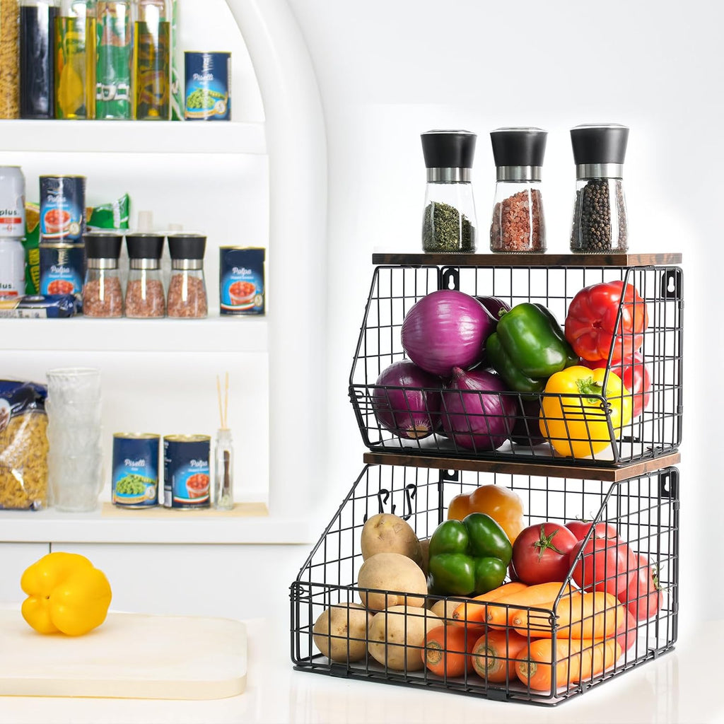 Mefirt Fruit Basket, Stackable Wall Mounted Fruit Baskets, Potato