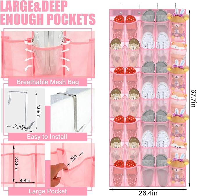 Windyun 2 Pcs 70 Large over The Door Shoe Organizer Hanging Shoe Rack - Image 3