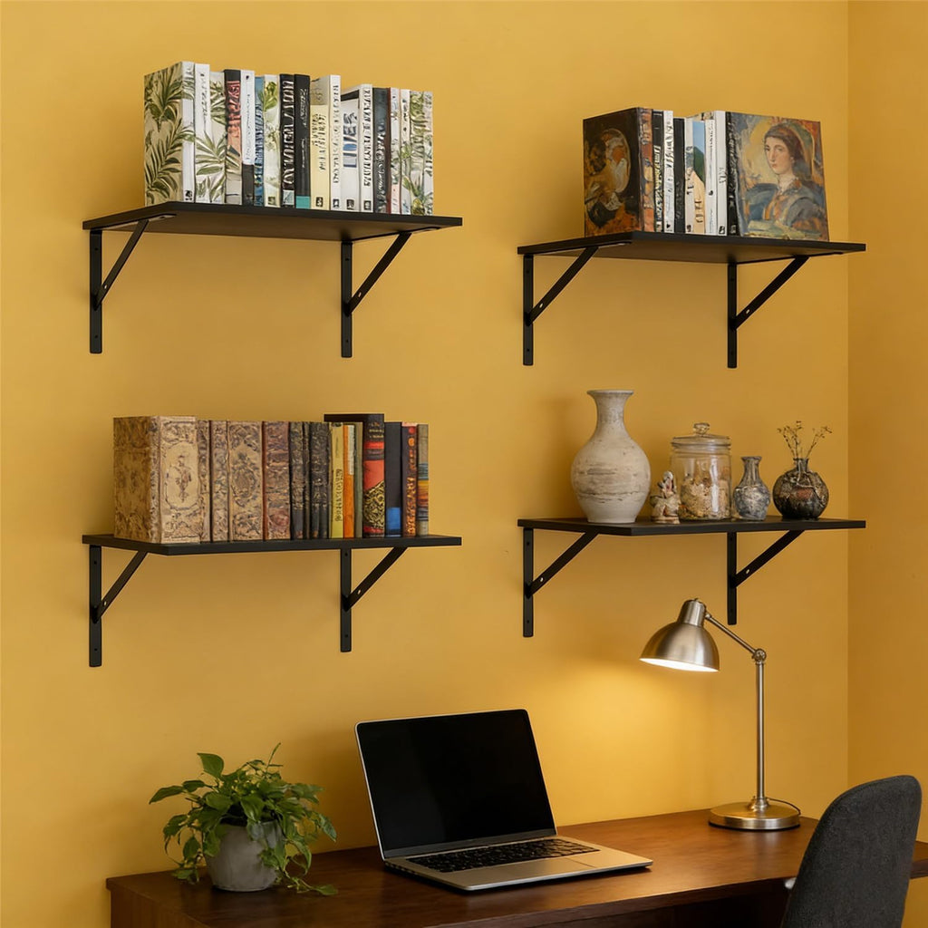 4 Pack Black Heavy Duty Shelf Brackets 12 x 7.3 inch with Screws,Metal