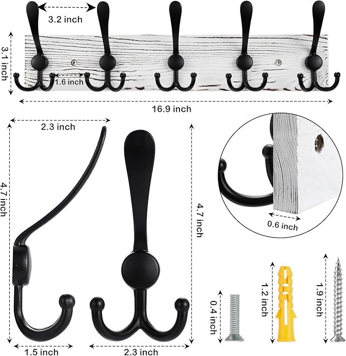 2pcs Coat Rack Wall Mount Wooden Hat Rack - Image 2