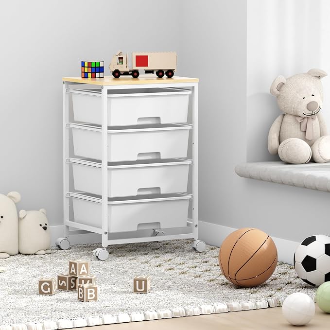 Utility Cart with 4 Drawers, 4-Tier Rolling Storage Cart Organizer - Image 6