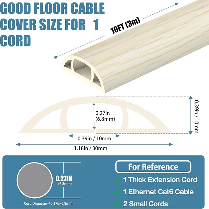 Floor Cord Covers for Wires 10FT Cable Hider Wire Cover Self Adhesive Cord - Image 2