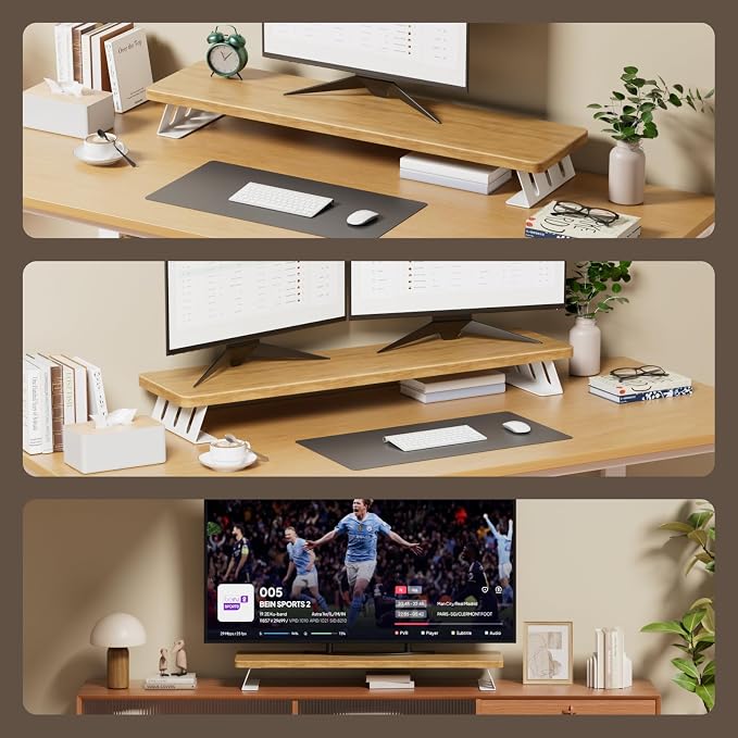 Dual Monitor Stand Riser, 39 Inch Large Wood Monitor Stands - Image 6