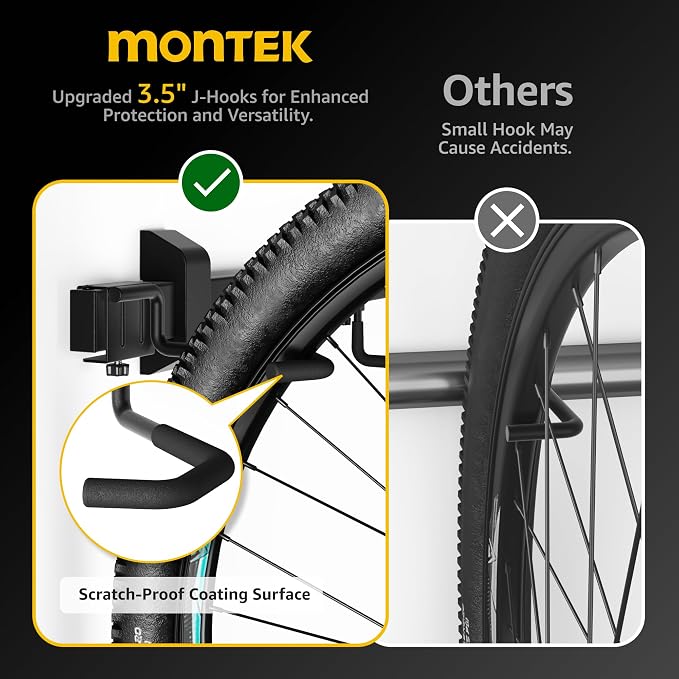 monTEK Enhanced Bike Storage Rack, Adjustable 4-Bike and 2-Helmet Hangers - Image 4