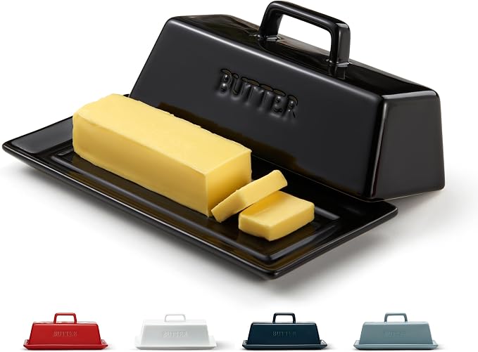 Butter Dish with Lid for Countertop, by Kook, Ceramic Dish Tray with Cover by Kook