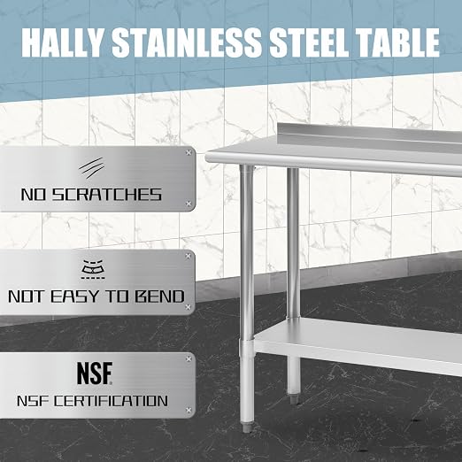 Hally Stainless Steel Table for Prep & Work 18 x 48 Inches, NSF Commercial - Image 4