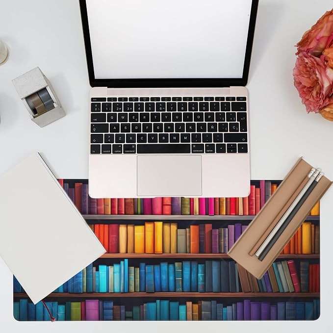Large Gaming Mouse Pad for Desk, Bookshelves Full of Books Desk Mat, Colorful - Image 7