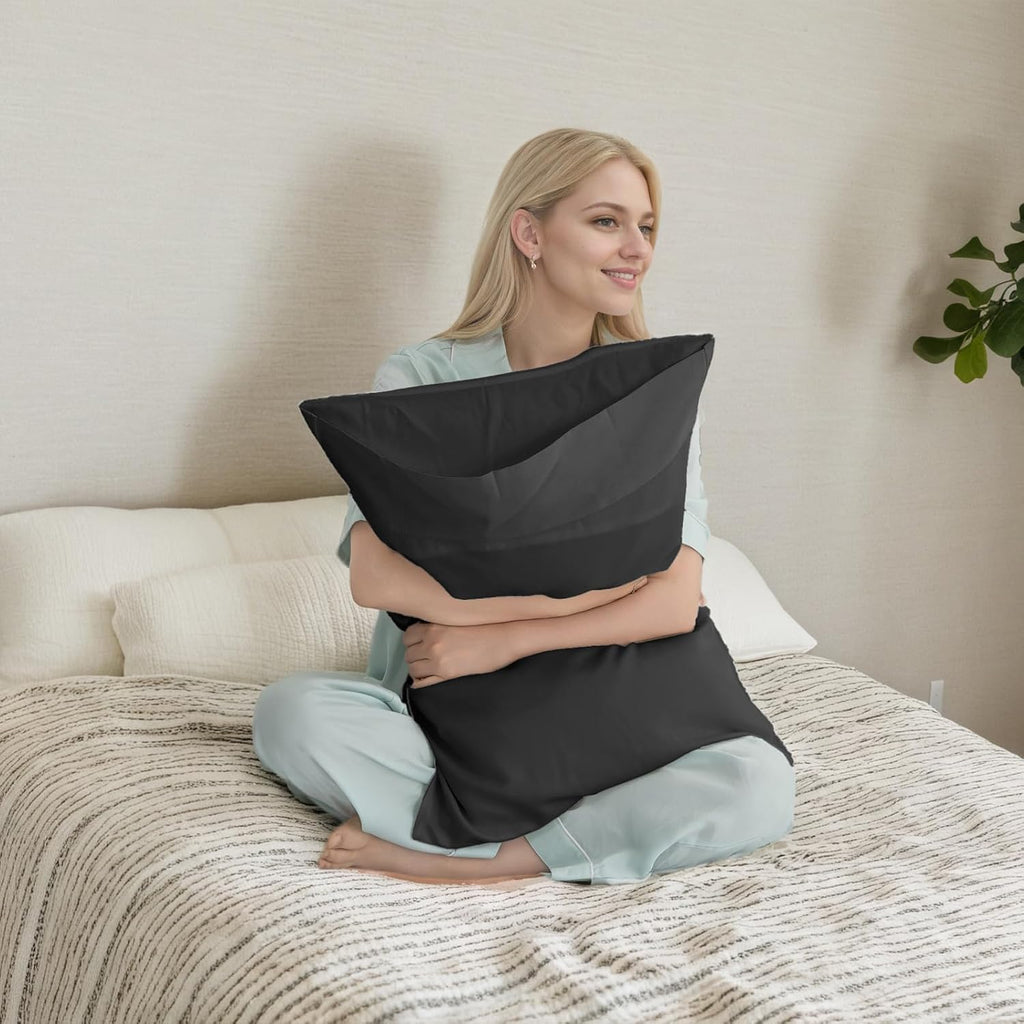 Black Pillow Cases Standard Size 2 Pack, Bamboo Rayon Cooling