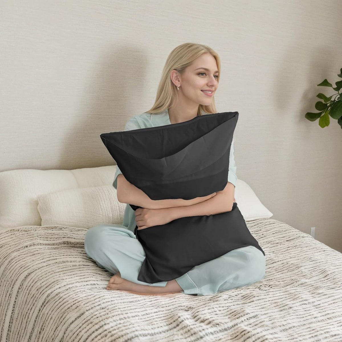Black Pillow Cases Standard Size 2 Pack, Bamboo Rayon Cooling