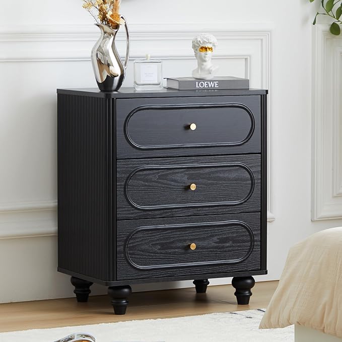 Fluted 3 Drawer Dresser for Bedroom, Modern Mid Century Chest of Drawers by ORRD