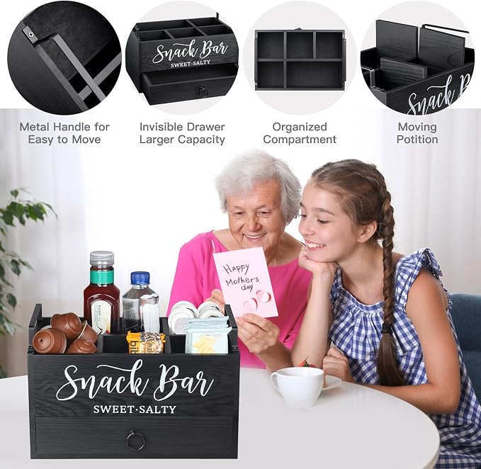 Snack Organizer for Countertop, Wood Snack Basket Snack Tray - Image 3