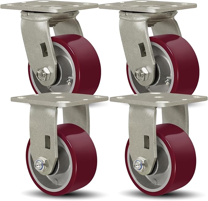 SY America 4" X 2" Casters Wheels, Heavy Duty Casters Set of 4，Polyurethane on by SYAmericaIndustrialCasters