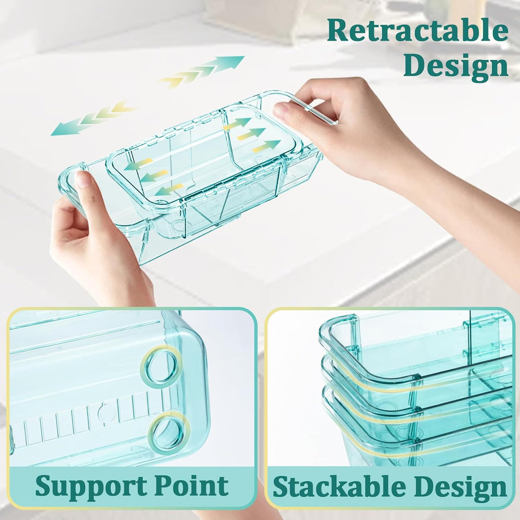 20 Pcs Adjustable Clear Drawer Organizer, Extendable Vanity Storage