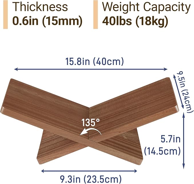 Solid Wooden Book Stand for Desktop Display & Reading –15.7" x 9.4" x 5.7” - Image 2