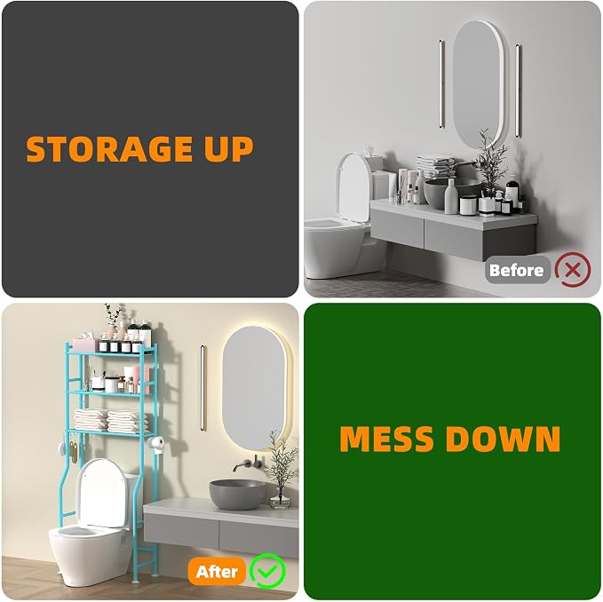 3-Tier Over The Toilet Storage, Space Saver Metal Bathroom Shelves, - Image 7