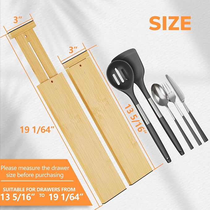 BAMEOS 4 pcs 3" High Bamboo Drawer Dividers Adjustable Drawer Organizer - Image 2