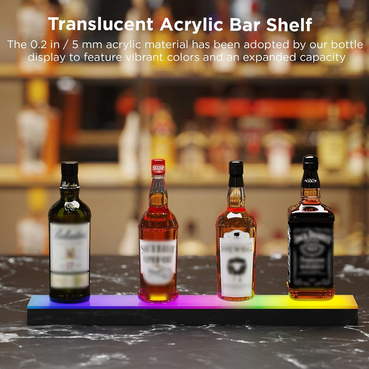 Dethan 1 Tier 24 Inch LED Lighted Liquor Bottle Display Shelf - Wine