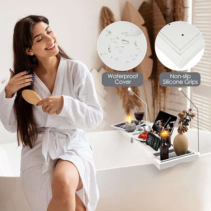 Foldable Bathtub Caddy Tray, Bamboo Bath Tub Tray Table - Image 5