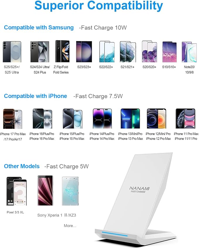 NANAMI Fast Wireless Charger, Qi Certified Charging Stand 7.5W - Image 3