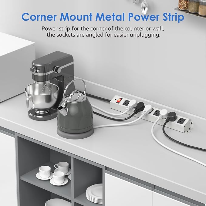 CCCEI 2-Pack Corner Mount Angle Power Strip, Under Cabinet Heavy Duty 8 Outlets - Image 2