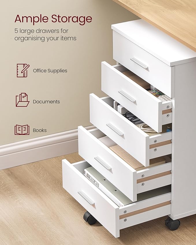 VASAGLE File Cabinet, Mobile Pedestal Filing Cabinet - Image 4