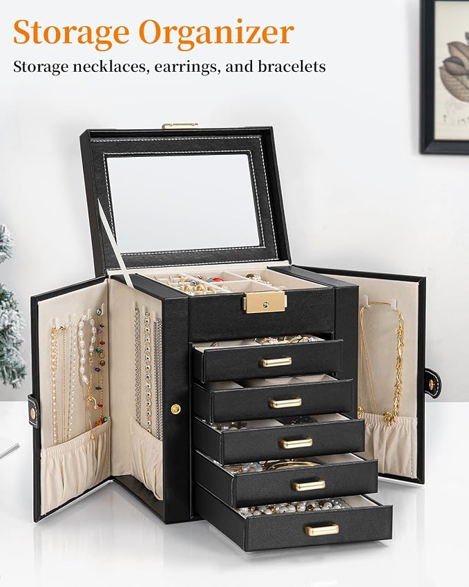 TORIBIO Large Jewelry Box for Women, Leather Jewelry Organizer - Image 3