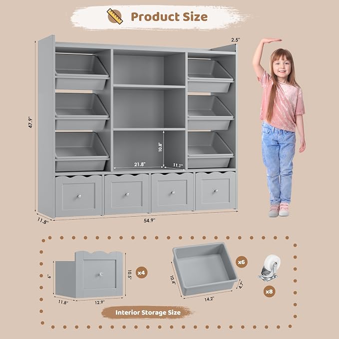 HITHOS 55" W Kids Toy Storage Organizer, Large Toy Box - Image 2