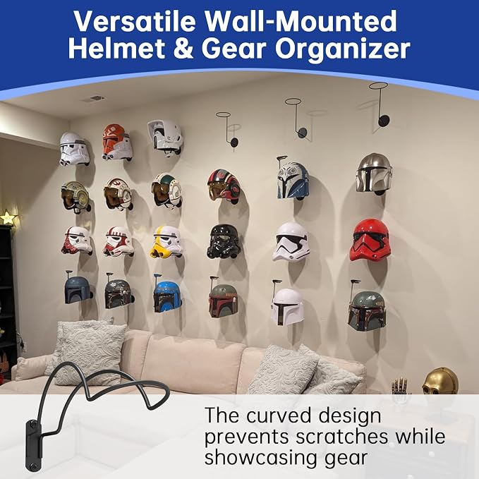 4-Pack Wall-Mounted Multi-Purpose Helmet Storage Display Rack - Image 5