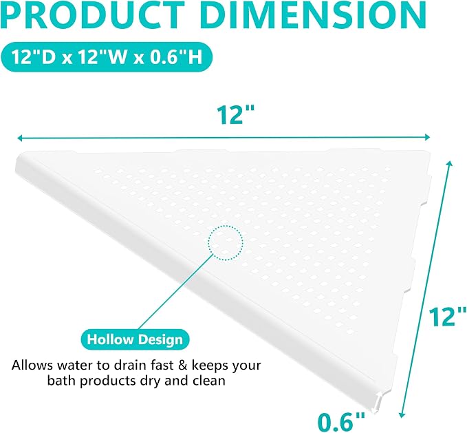 2 Pack Bathroom Corner Shelf, Recessed 12" Corner Shower Shelf, SUS304 - Image 2