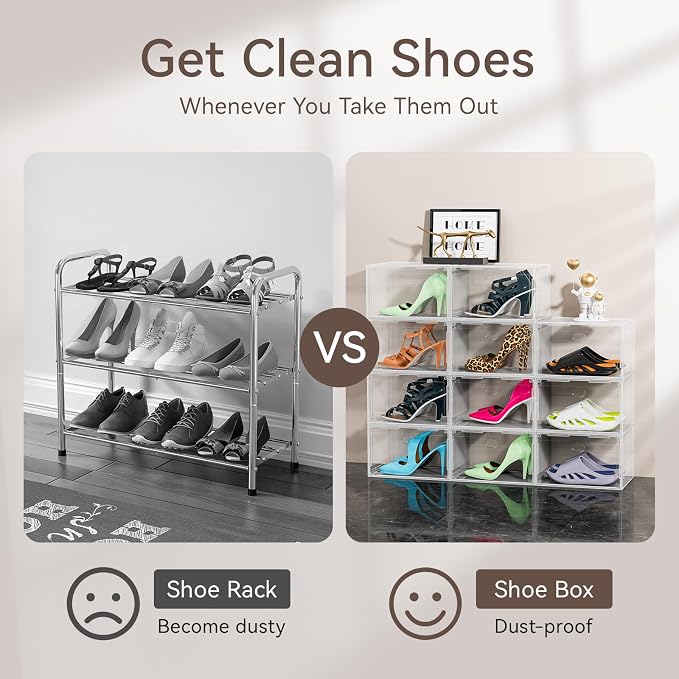 Large Clear Shoe Storage Boxes 8 Pack, Hard Plastic Shoe Organizer Containers - Image 5