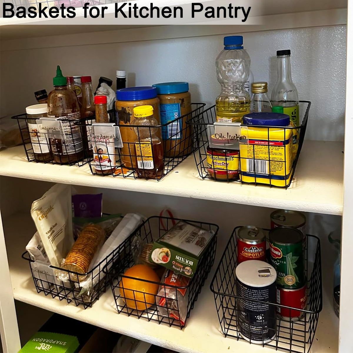 Wire Baskets for Organizing, 4 Pack Household Pantry Basket Black