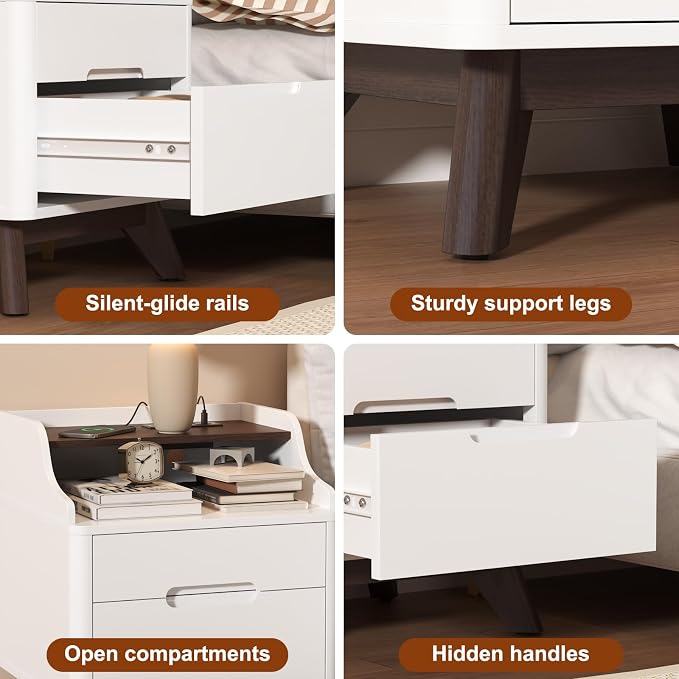 Nightstand with Charging Station, Wood Night Stand with Hidden Handle - Image 5