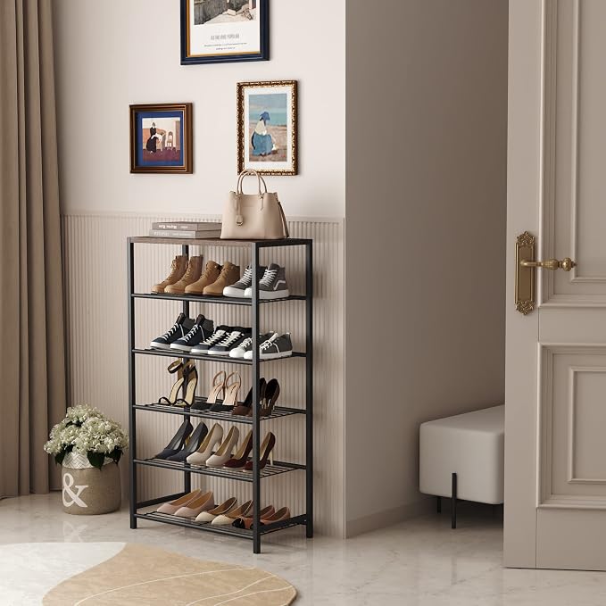 HOMEFORT Shoe Rack 6-Tier, Shoe Storage Shelf, Industrial Shoe Tower, Narrow - Image 4