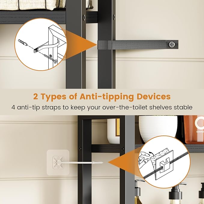 Over The Toilet Storage Rack, 3-Tier Bathroom Organizer Over Toilet, Wooden - Image 5