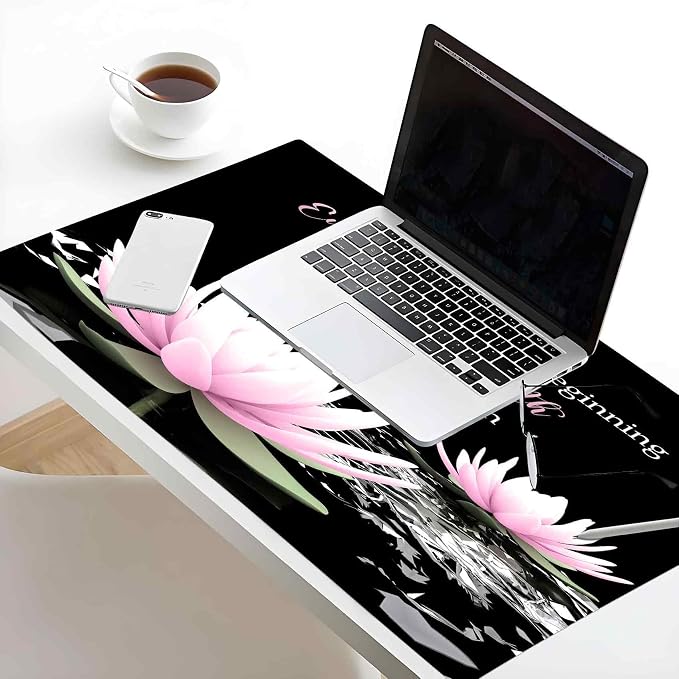 LB Pink Water Lily Flower Inspirational Large Mouse Pad - Image 3