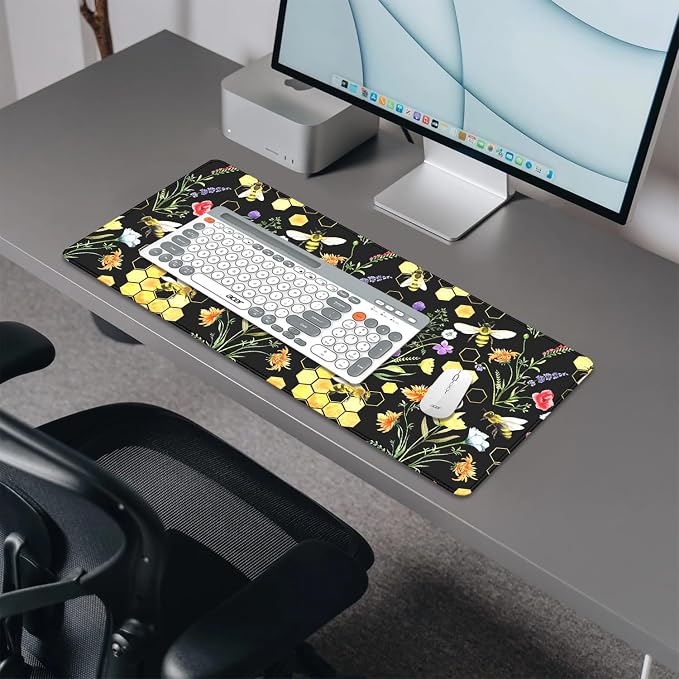 Bees and Honeycombs Mouse Pad, XL Large Wildflowers Mousepad Desk Pad - Image 4