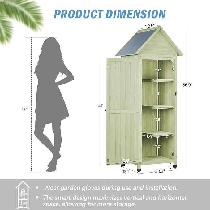 Wooden Outdoor Storage Cabinet, Tall Vertical Garden Tool Shed - Image 2