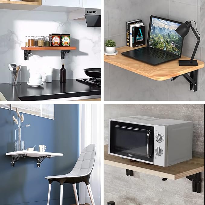 YUMORE Folding Shelf Brackets, 8 Inch Heavy Duty Collapsible Shelf Bracket - Image 5