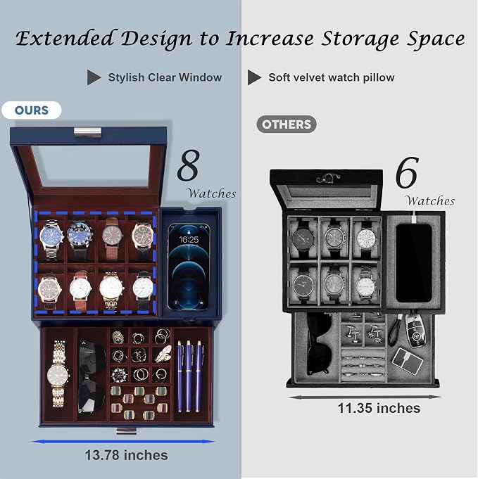 Dajasan Watch Box, Watch Case for Men, 8 Slot Watch Display Case - Image 3
