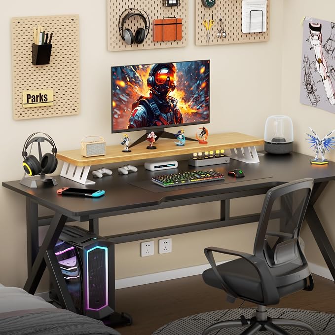 Dual Monitor Stand Riser, 39 Inch Large Wood Monitor Stands - Image 5