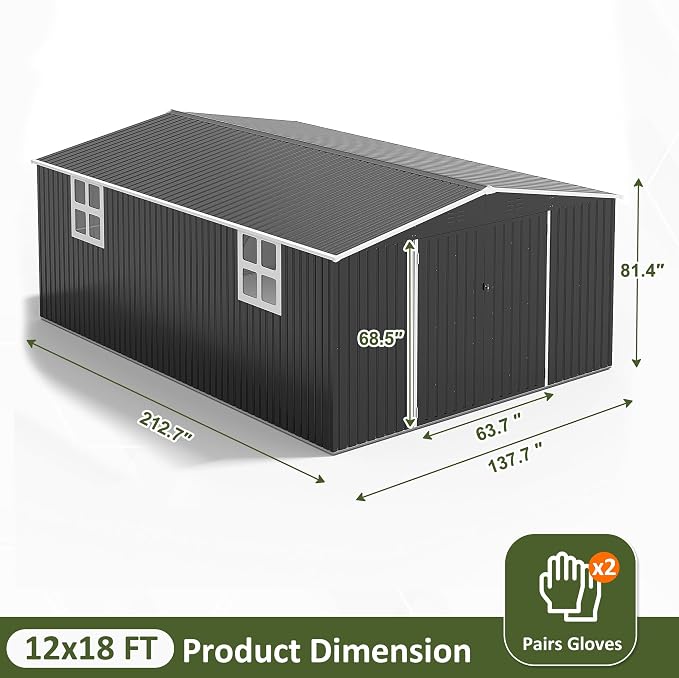 12x18 FT Outdoor Storage Shed, Garden Shed - Image 6