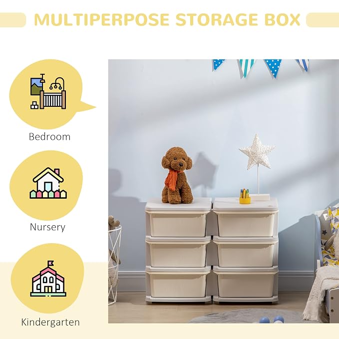 Qaba 3 Tier Kids Storage Unit, 6 Drawer Chest Toy Organizer Plastic Bins - Image 5