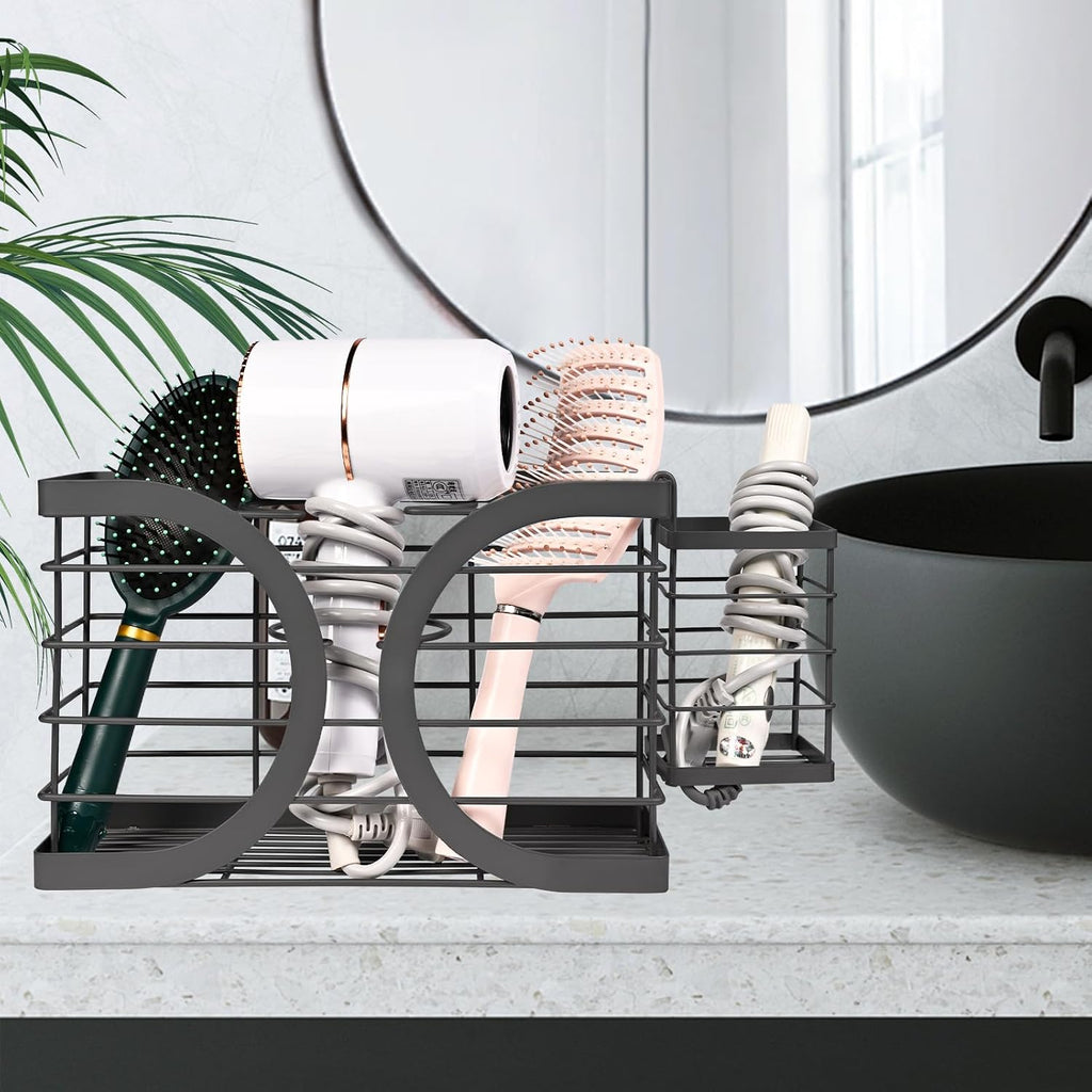 Elegant Black Cabinet Door/Wall Mounted 3-in-1 Hair Dryer Holder